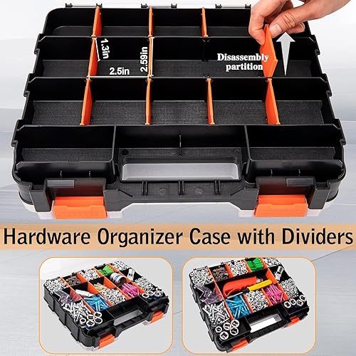 Miniatura 5 de Organizador de tornillos, organizador de piezas pequeñas, caja de almacenamiento de hardware, 34 compartimentos extraíbles, caja de almacenamiento