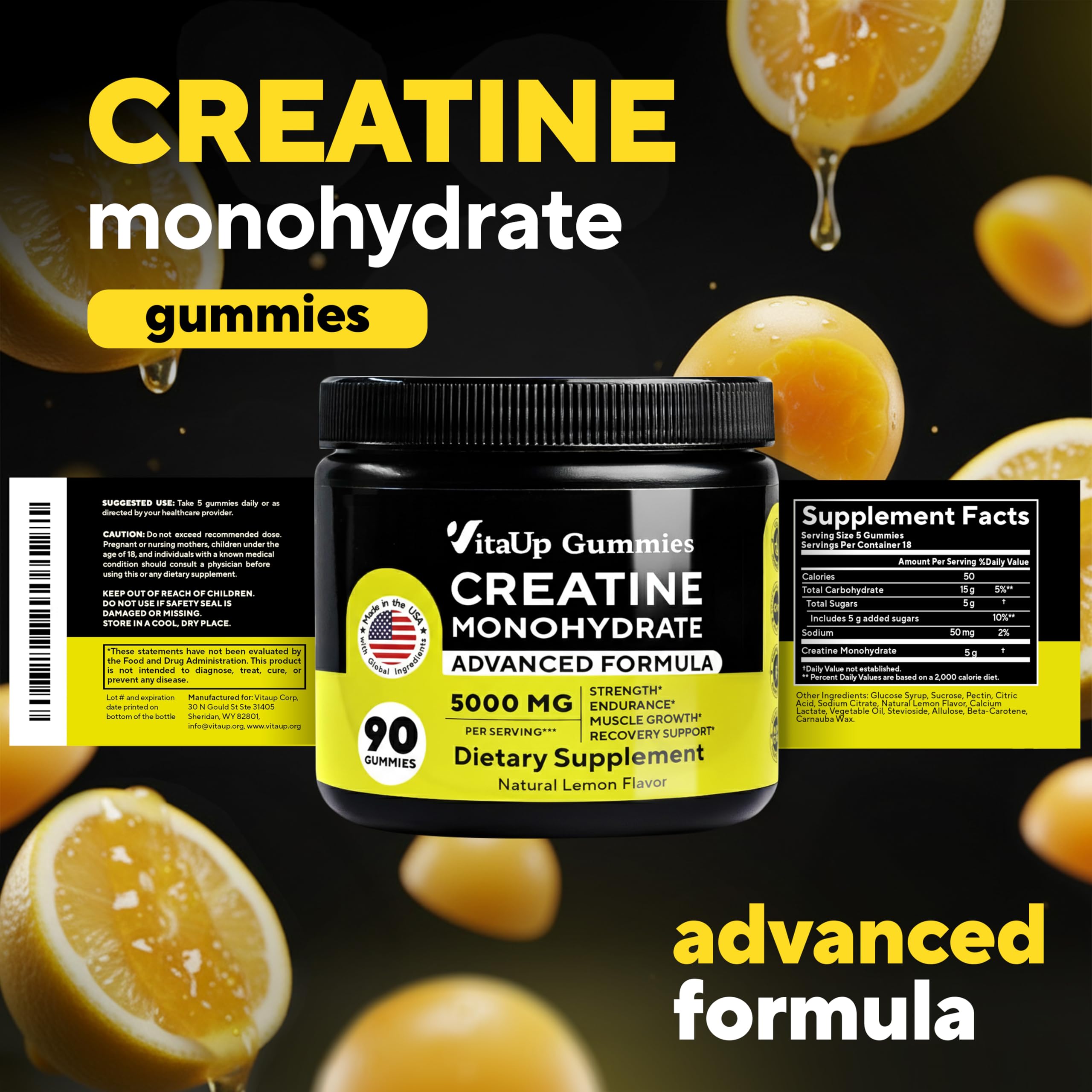 VitaUp Creatine Monohydrate Gummies for Men & Women - Monohydrate Creatine for Men 5000mg Per Serving - Supports Energy Levels, Training Endurance & Muscle Performance - 90 Gummies — Amazon image 8