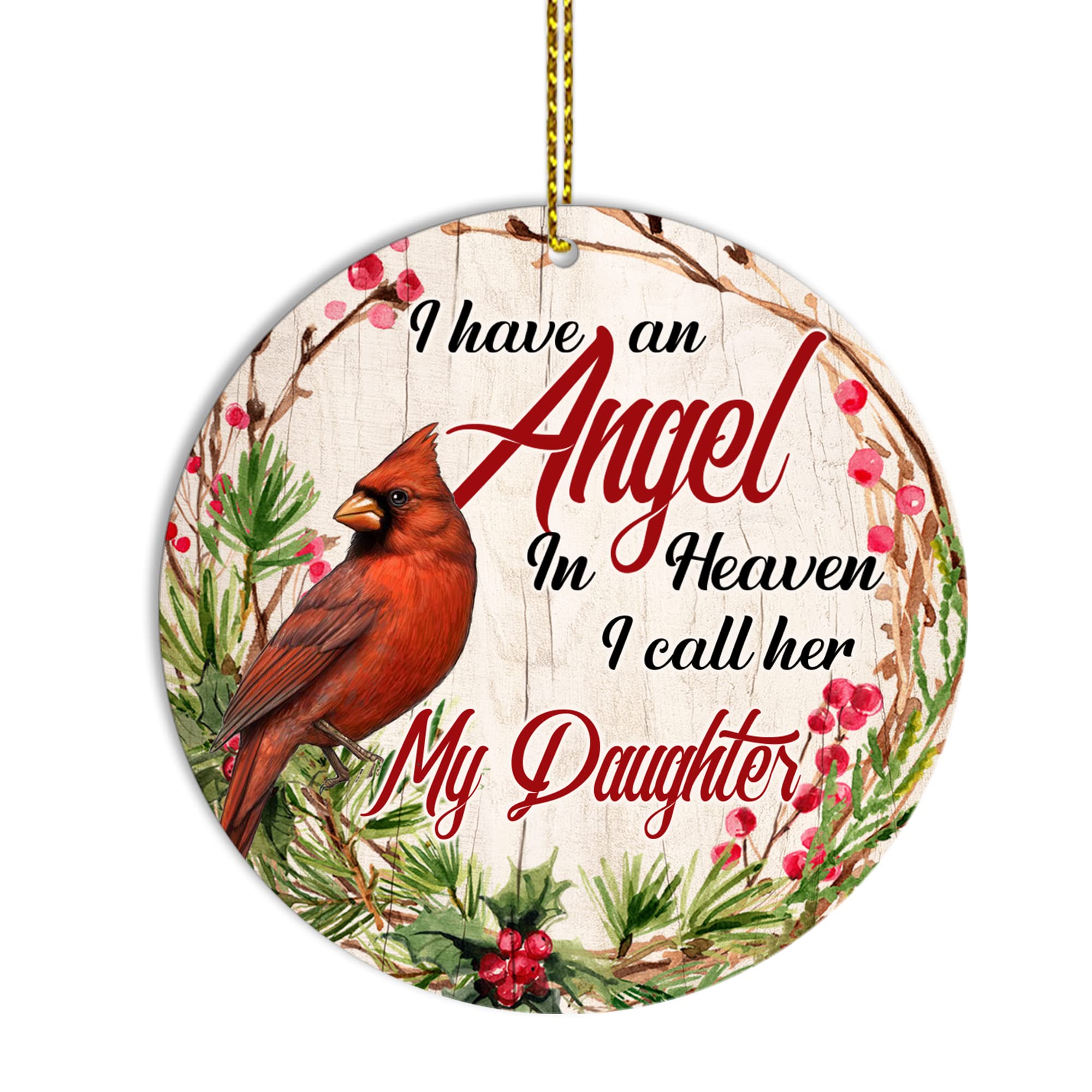 PickGift Christmas Ornament Daughter Wooden, Angel in Heaven, Memorial for Loss of, I Have an Call Her, Gifts Sympathy, Gold, red