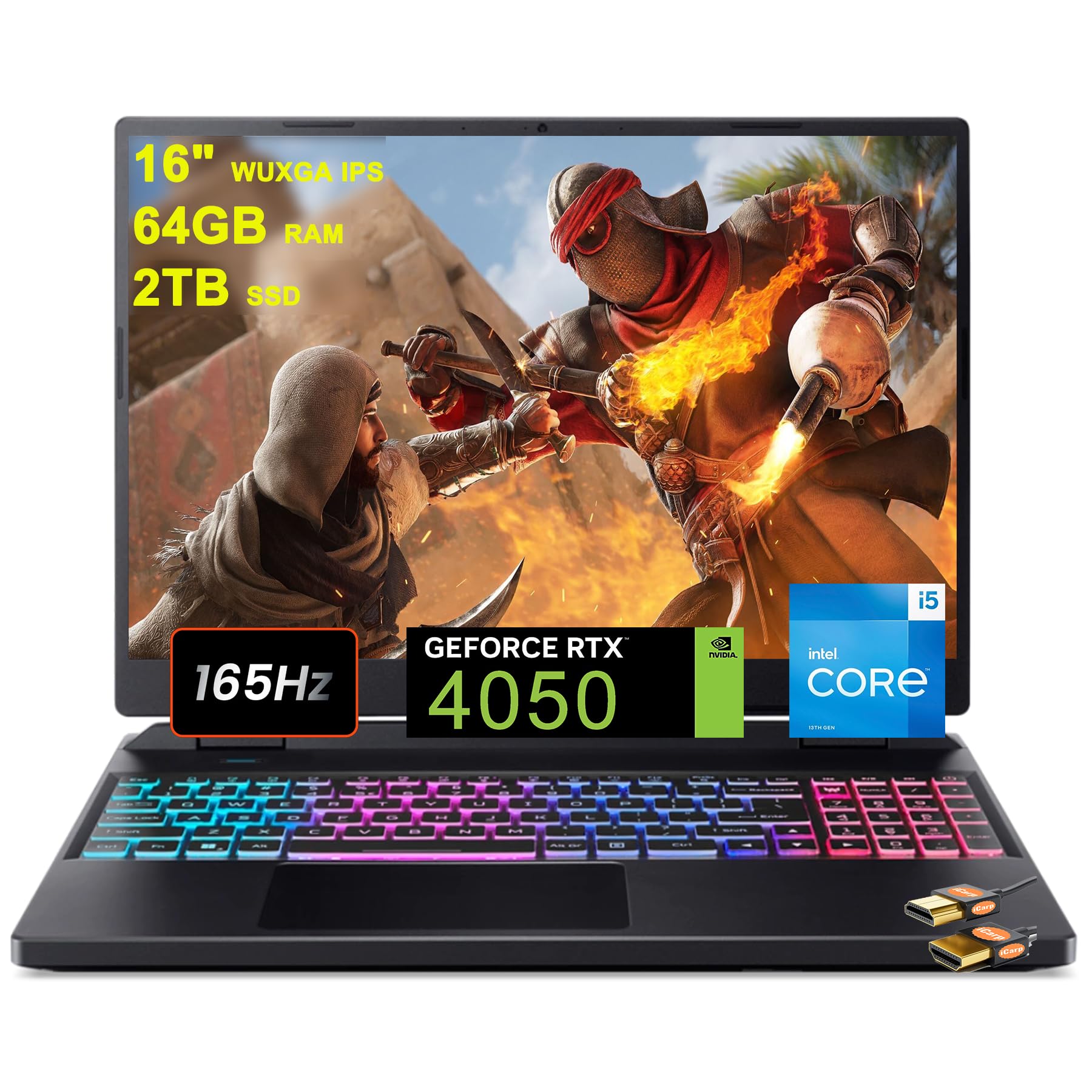 Acer Predator Helios Neo 16 Gaming Laptop 16/in WUXGA IPS 165Hz 13th Gen Intel 14-Core i5-13500HX (Beats i7-12700H) 64GB RAM 2TB SSD GeForce RTX 4050 6GB RGB Backlit USB-C Win11 Black + HDMI Cable
