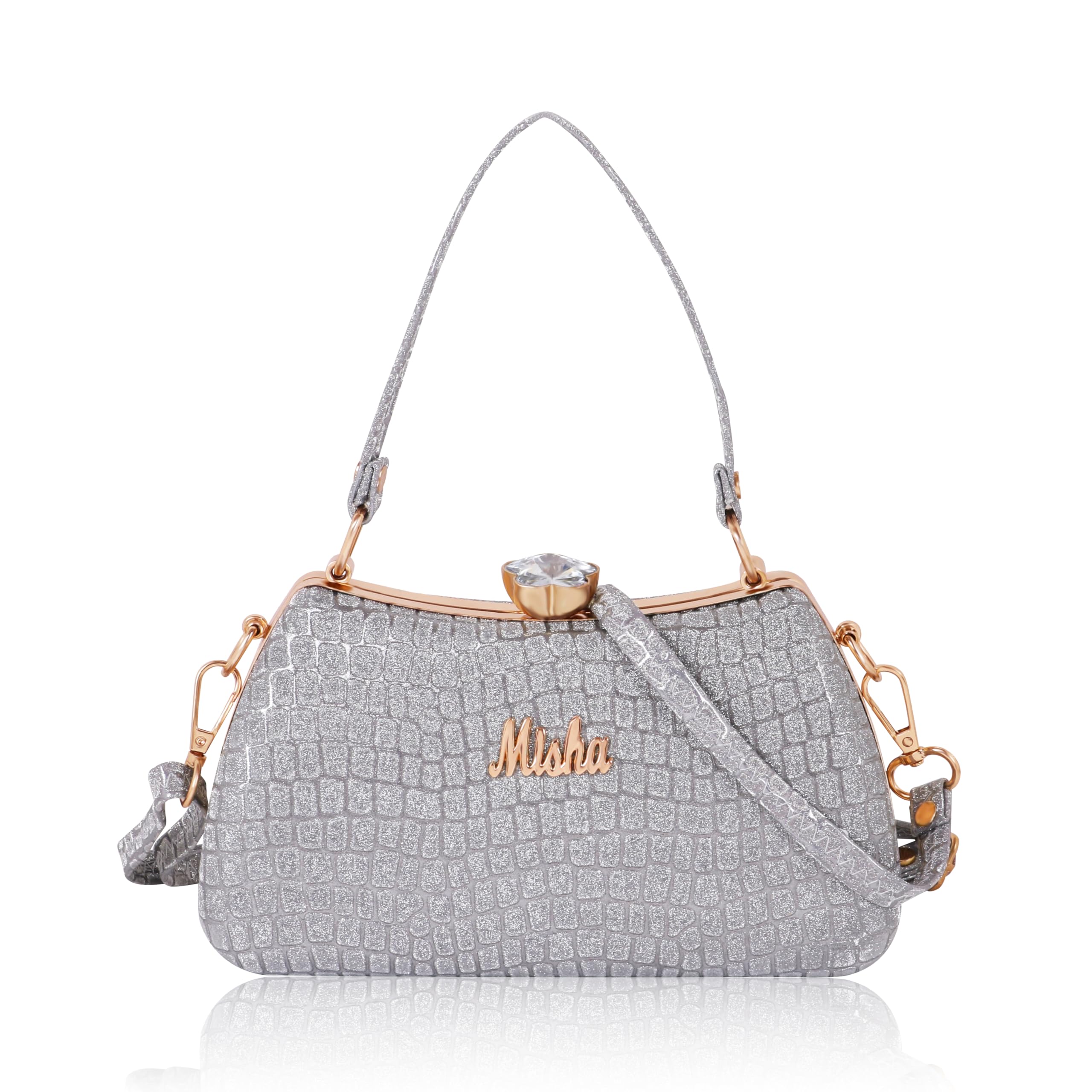 MISHA Blush Croco Luxe Clutch (Grey)