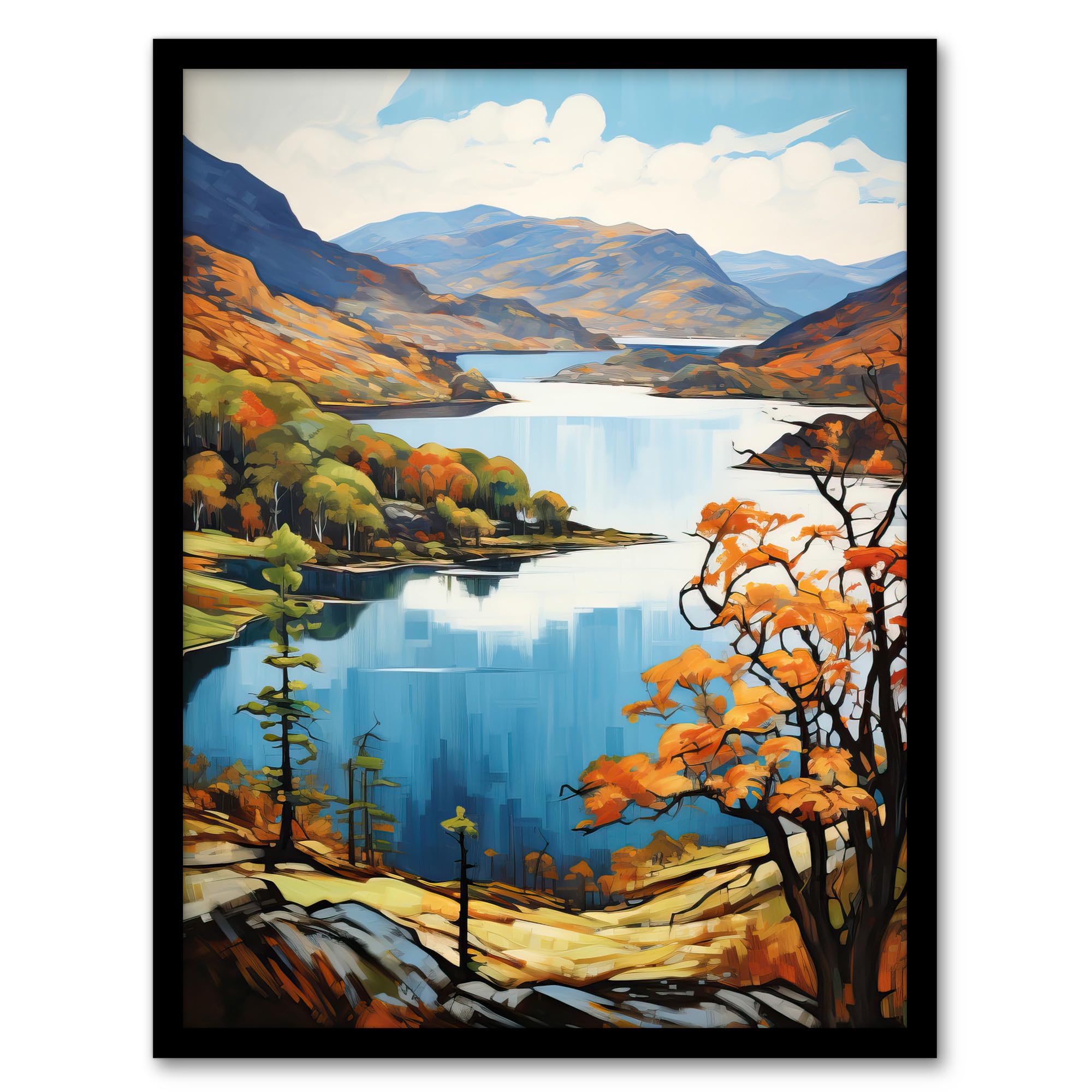 Artery8 Loch Katrine Scotland Serene Loch Framed By Trossachs Artwork Painting Artwork Framed Wall Art Print 18X24 Inch