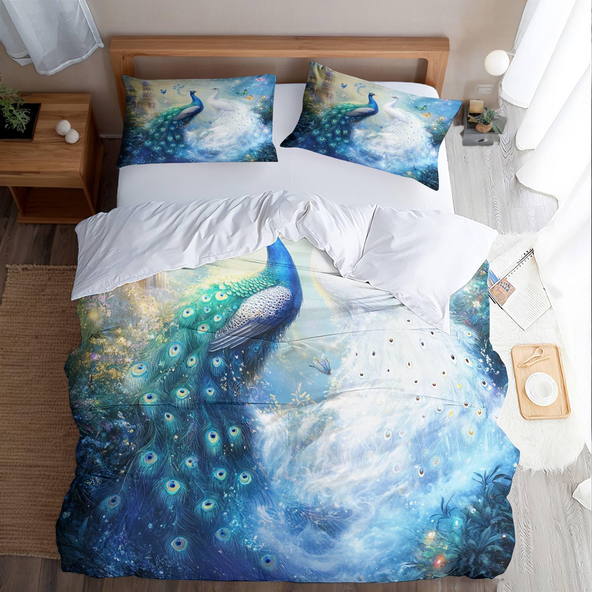 Generisch Pärchen Phoenix Wende Bettwäsche 220x240 Schmetterlingsblumen Bettbezug Junge Mädchen 3D Effekt Teenager Bettwäsche-Set Mikrofaser Bettbezug Mit Reißverschluss Und 2 Kissenbezug 80x80 cm