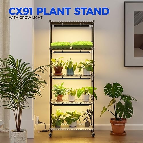 Vista 25 de Barrina CX83 - Soporte para plantas con luces de crecimiento, estante para plantas de 6 niveles con panel de luz de crecimiento ultrafino de Negro