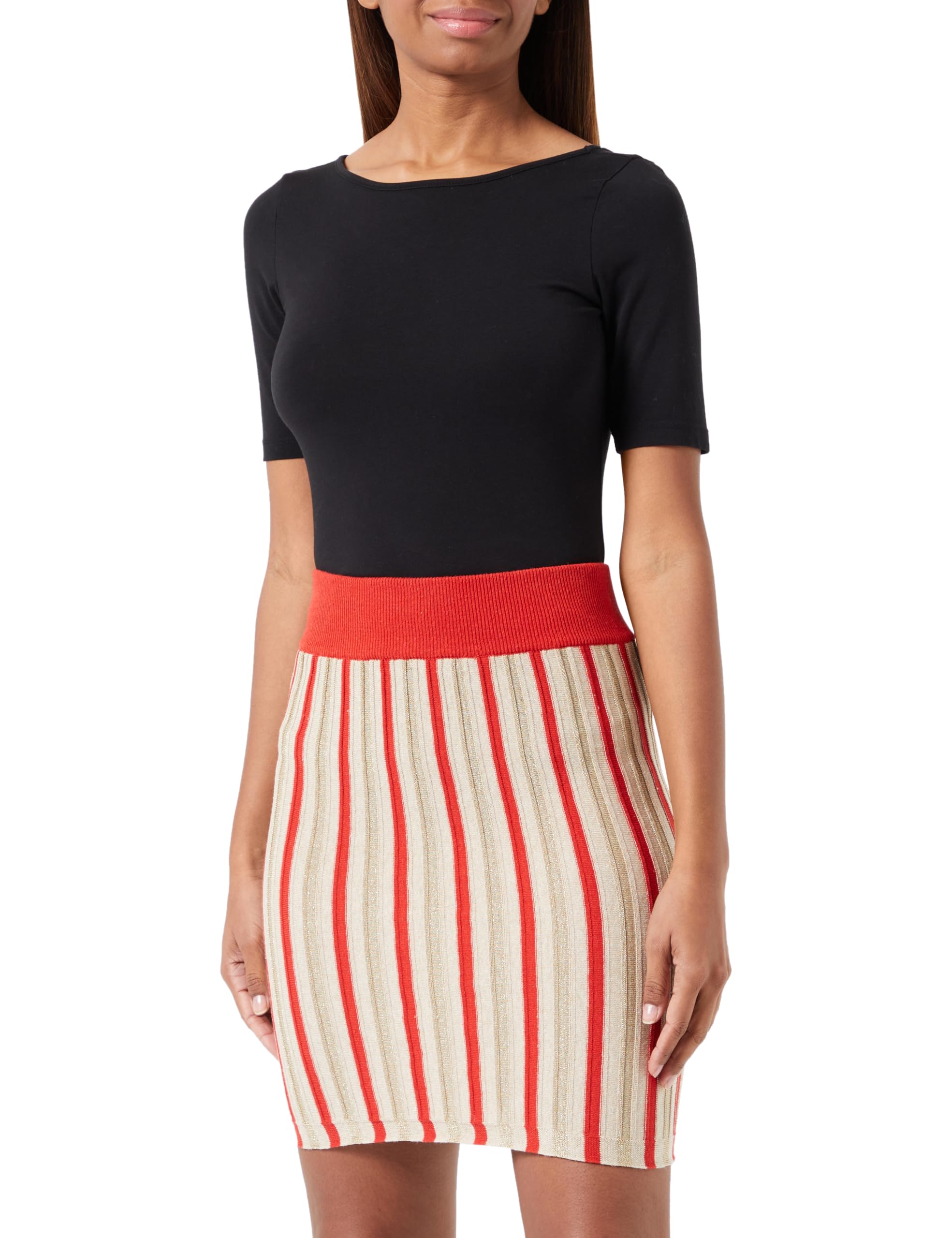NALLY Minifalda de Punto para Mujer 11026973-na02, Rojo Multicolor, XS Falda
