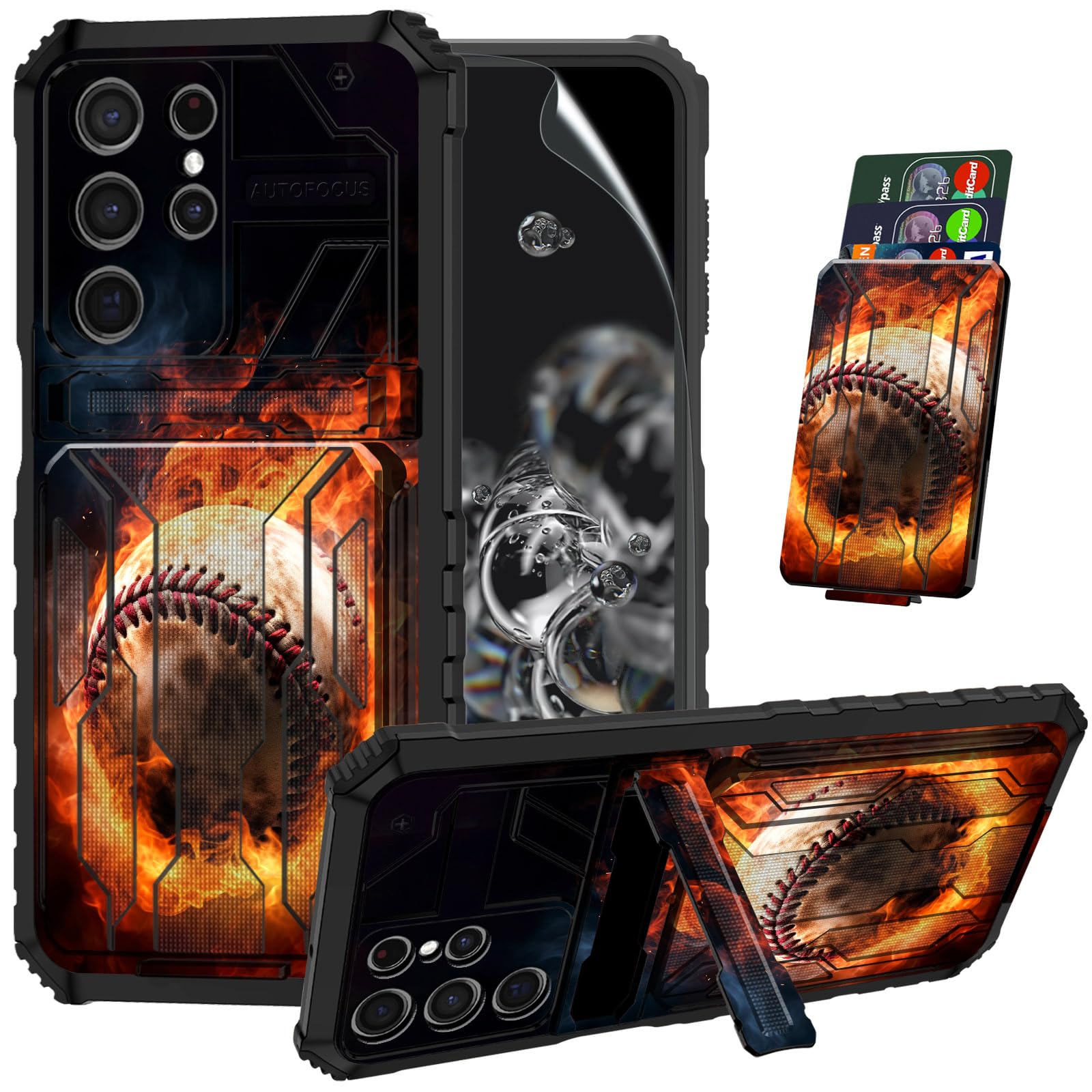 ACWDMKH for Samsung Galaxy S23 Ultra Case with Kickstand & Screen Protector & Card Holder,Case for Samsung Galaxy S23 Ultra Wallet Dual Layer Hybrid