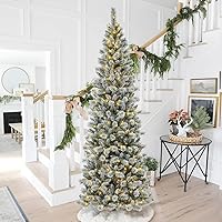 Vista 99 de Glitzhome Prelit Christmas Tree, 6ft Flocked Artificial Christmas Tree Serene Snowscape Fir with 300 Warm White Lights for Home, Office, Party