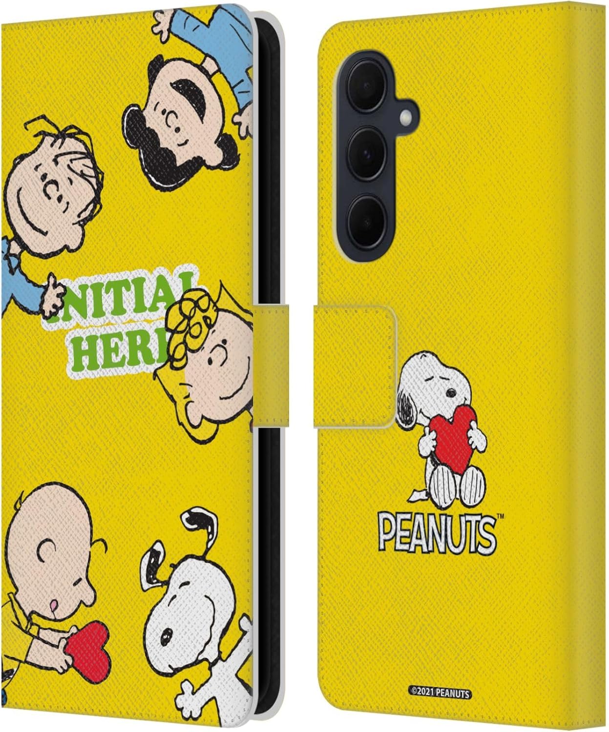 Head Case Designs Officially Licensed Custom Customized Personalized Peanuts Friends Art Leather Wallet Case Compatible with Samsung Galaxy A35 5G