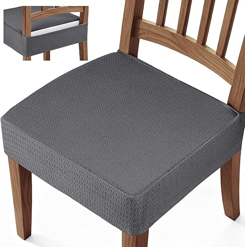 Miniatura 9 de Songrey Juego de 4 fundas de asiento impermeables para sillas de comedor, sin fundas para sillas traseras, elásticas, extraíbles y lavables, color