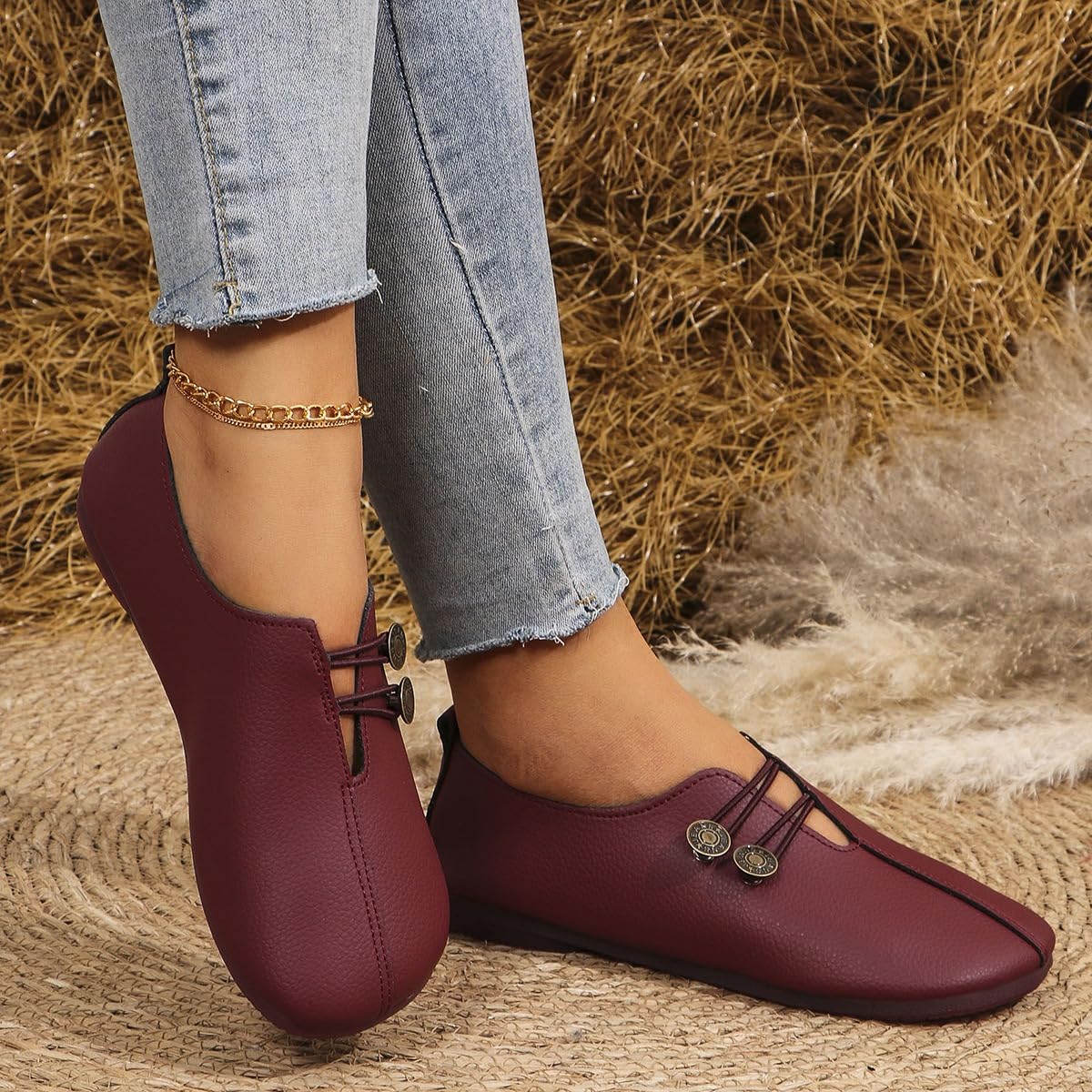 Scarpe ortopediche morbide e flessibili, mocassini retrò larghi da donna, mocassini morbidi e leggeri, punta tonda, scarpe piatte
