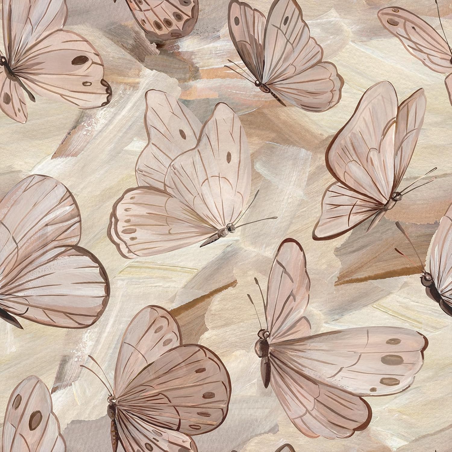 Boho Butterfly Wallpaper for Bedroom Watercolor Beige Light Pink Insect Wallpaper Peel and Stick Decorative Butterfly Contact Paper for Cabinet, Self Adhesive, Removable, Elegant, 12"x118"