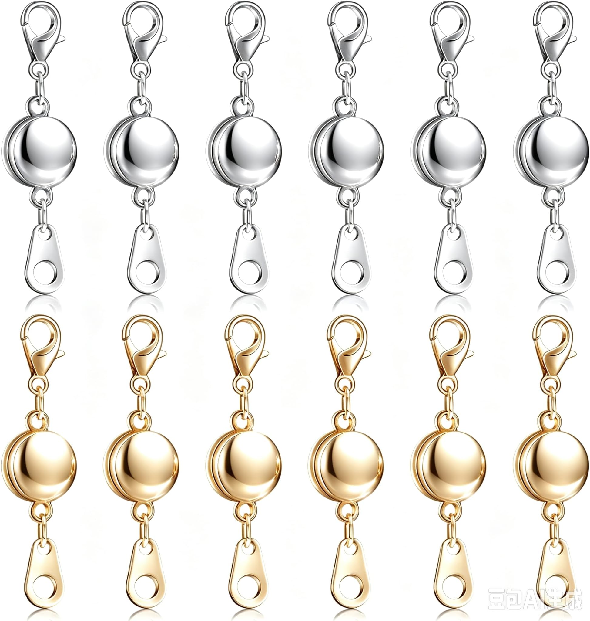 Hicarer 12 Pcs Magnetic Necklace Clasp Round Ends, Gold, Silver