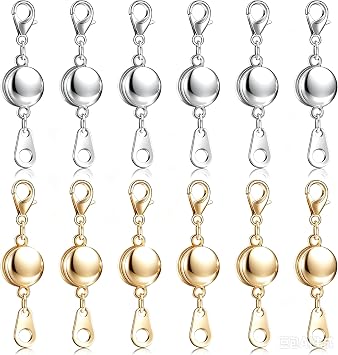 Hicarer 12 Pcs Magnetic Necklace Clasp Round Ends, Gold, Silver