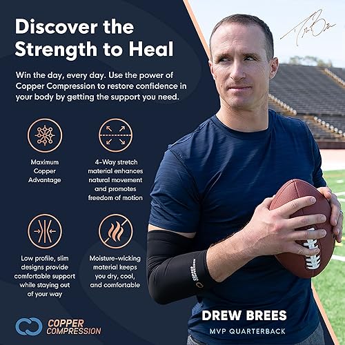 Miniatura 4 de Copper Compression Manga para brazo, con infusión de cobre, para antebrazo, bíceps, tríceps, codo de tenis, baloncesto, golf, artritis, tendinitis,