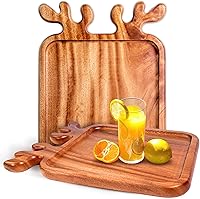 Vista 1 de Plato de madera maciza con asas de cornamenta (cuadrado de 10 pulgadas, juego de 2) organizador de platos decorativos, bandeja de alimentos