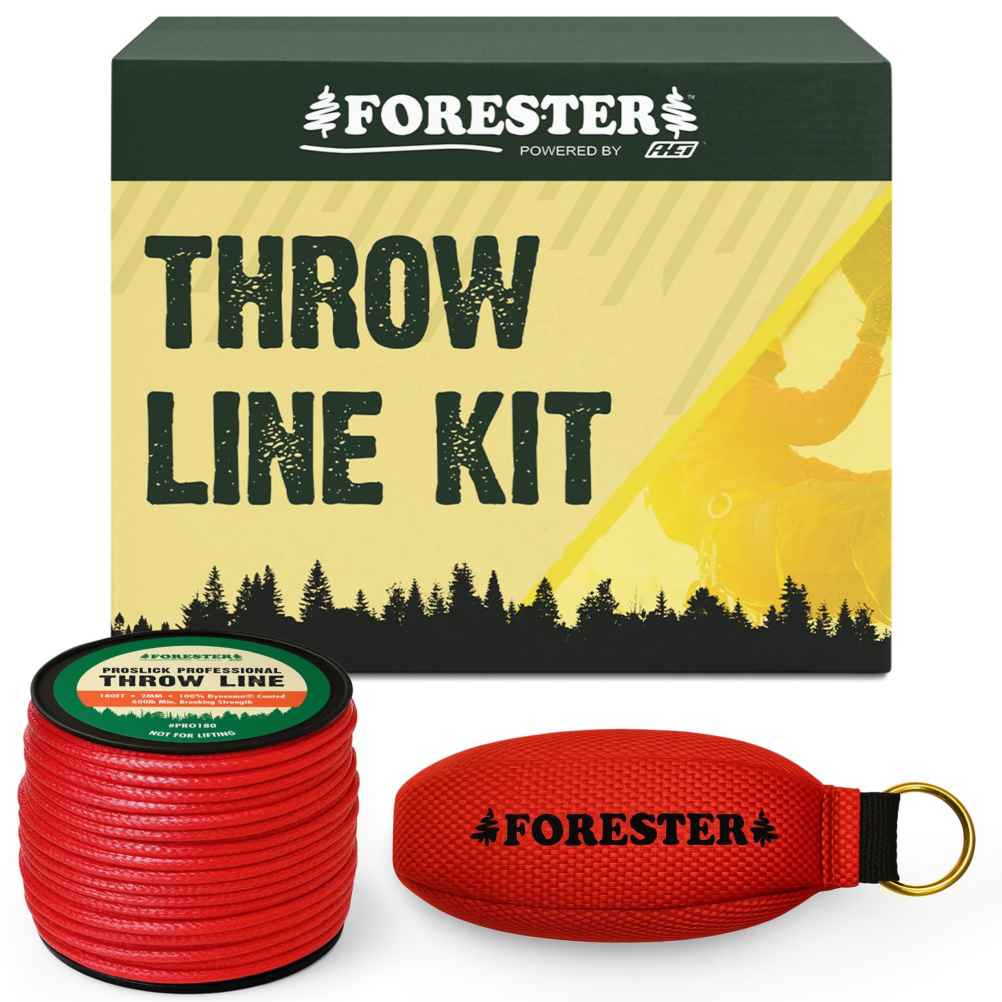 FORESTER Arborist Throw Line Kit | 15oz Throw Weight &amp; 180ft Throw Rope | Pro Slick 100% Dyneema Throw Line Rope | Arborist Equipment for Tree Climbing
