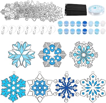 Poen 28 Sets Snowflake Suncatcher Craft Kits Frozen Winter DIY