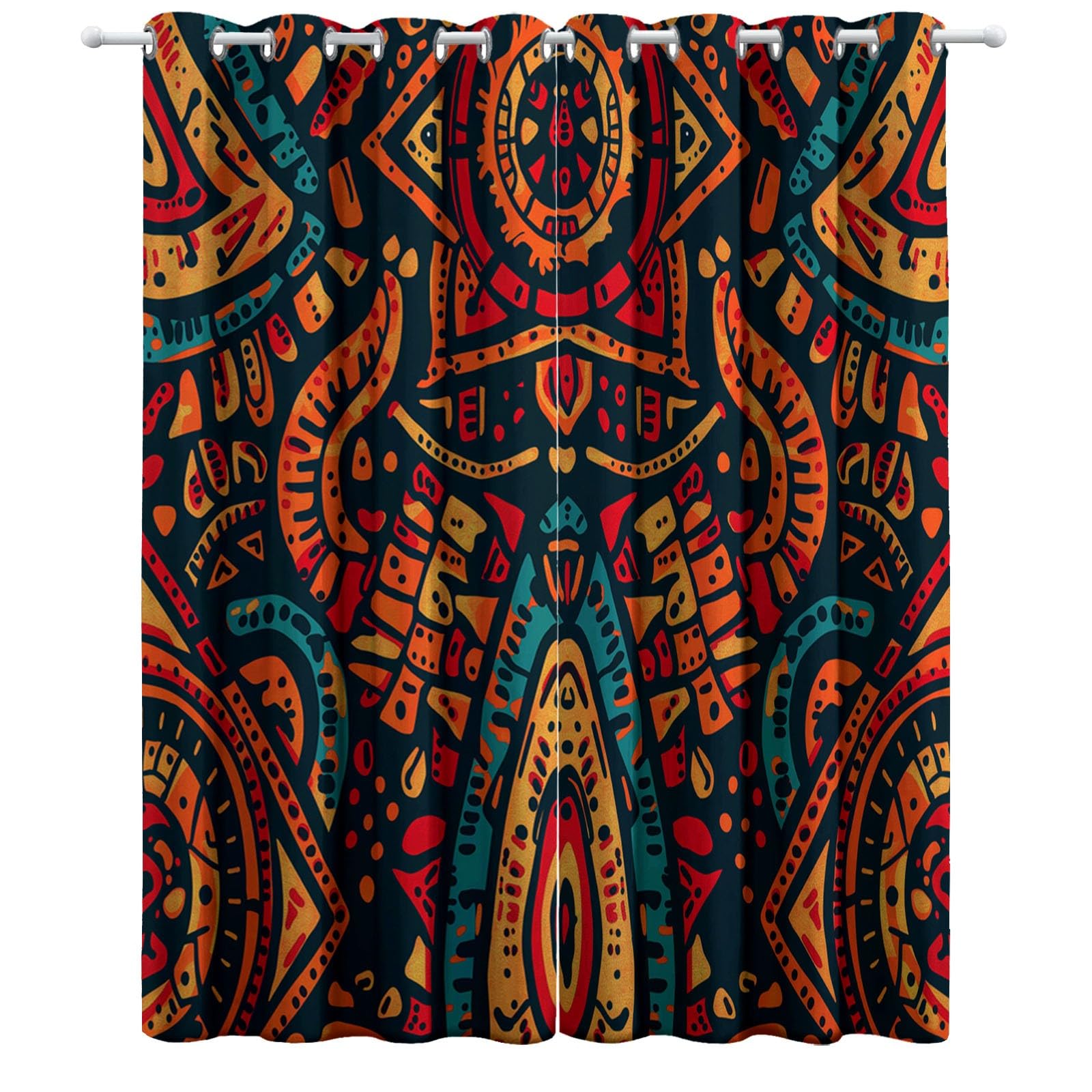 Lot De 2 Rideau Occultant Style Ethnique Graffiti Art Africain, Rideaux Opaques Isolants Thermiques À Oeillets, Draperies Intérieurs Salon pour Chambre Enfant, L140 x H160 cm