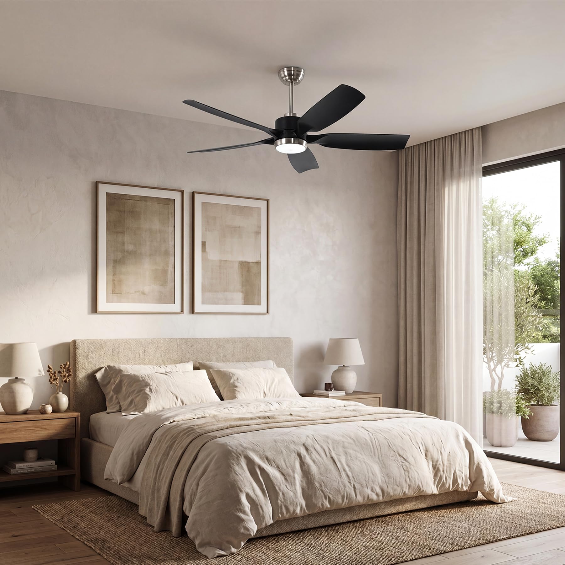 Tribesigns 132 cm Moderner Deckenventilator mit Licht, Fernbedienung, dimmbarer LED-Beleuchtung, reversibler Lüfterleuchte, leisem DC-Motor, 5-Blatt-Smart-Deckenventilator für Wohnzimmer, Schlafzimmer
