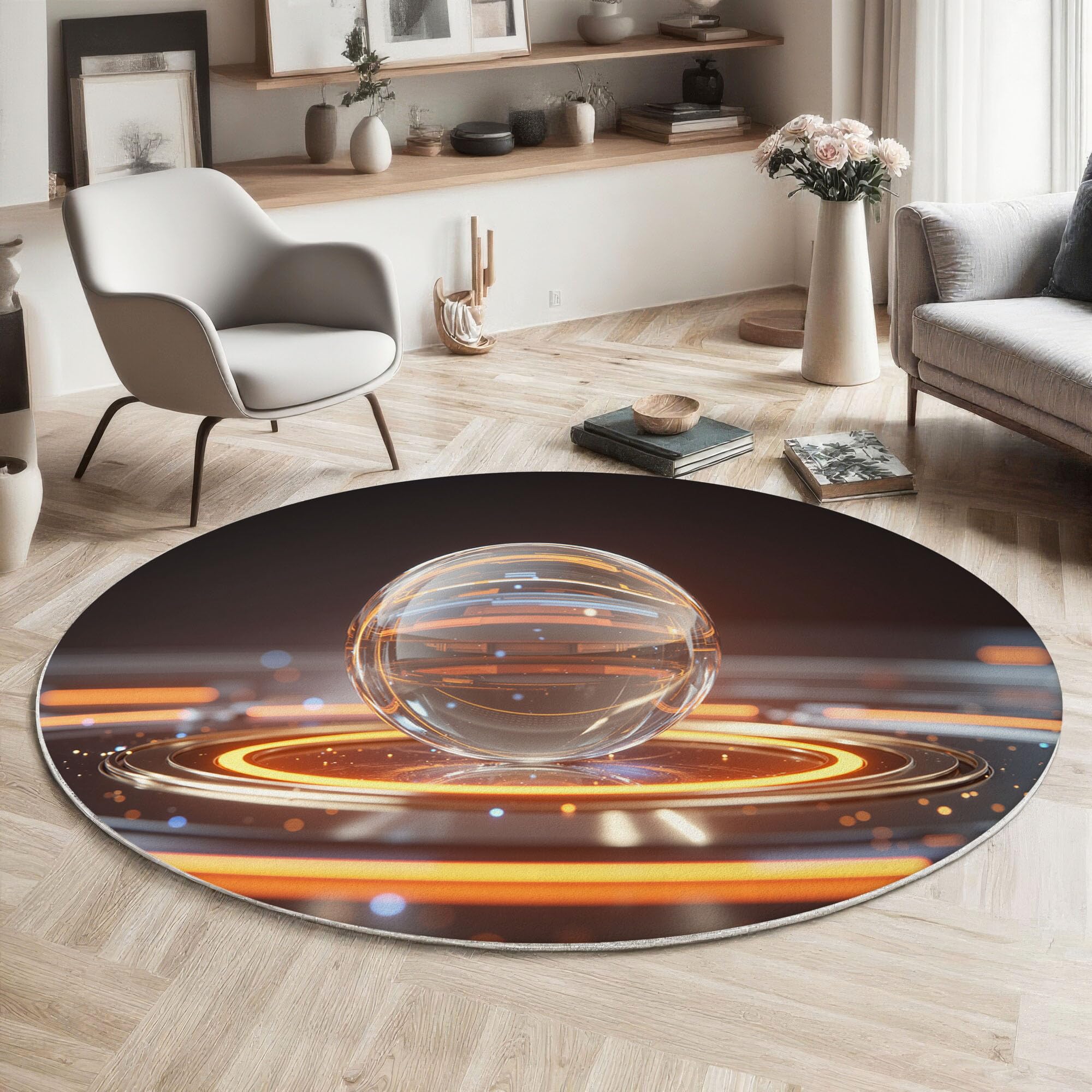 Tapis rond lavable et antidérapant orange 80cm cybertechnologie