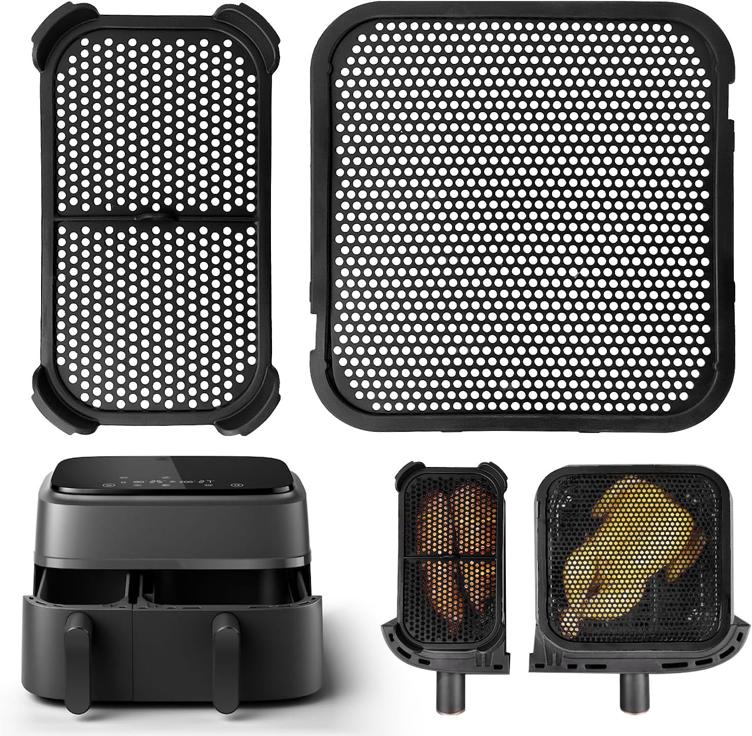 2 sztuki silikonowych osłon przeciwbryzgowych do akcesoriów Philips Airfryer, pasuje do Philips Airfryer 3000/5000 Dual Basket, NA350 i NA550 (6L/3L), akcesoria do frytkownicy na gorące powietrze