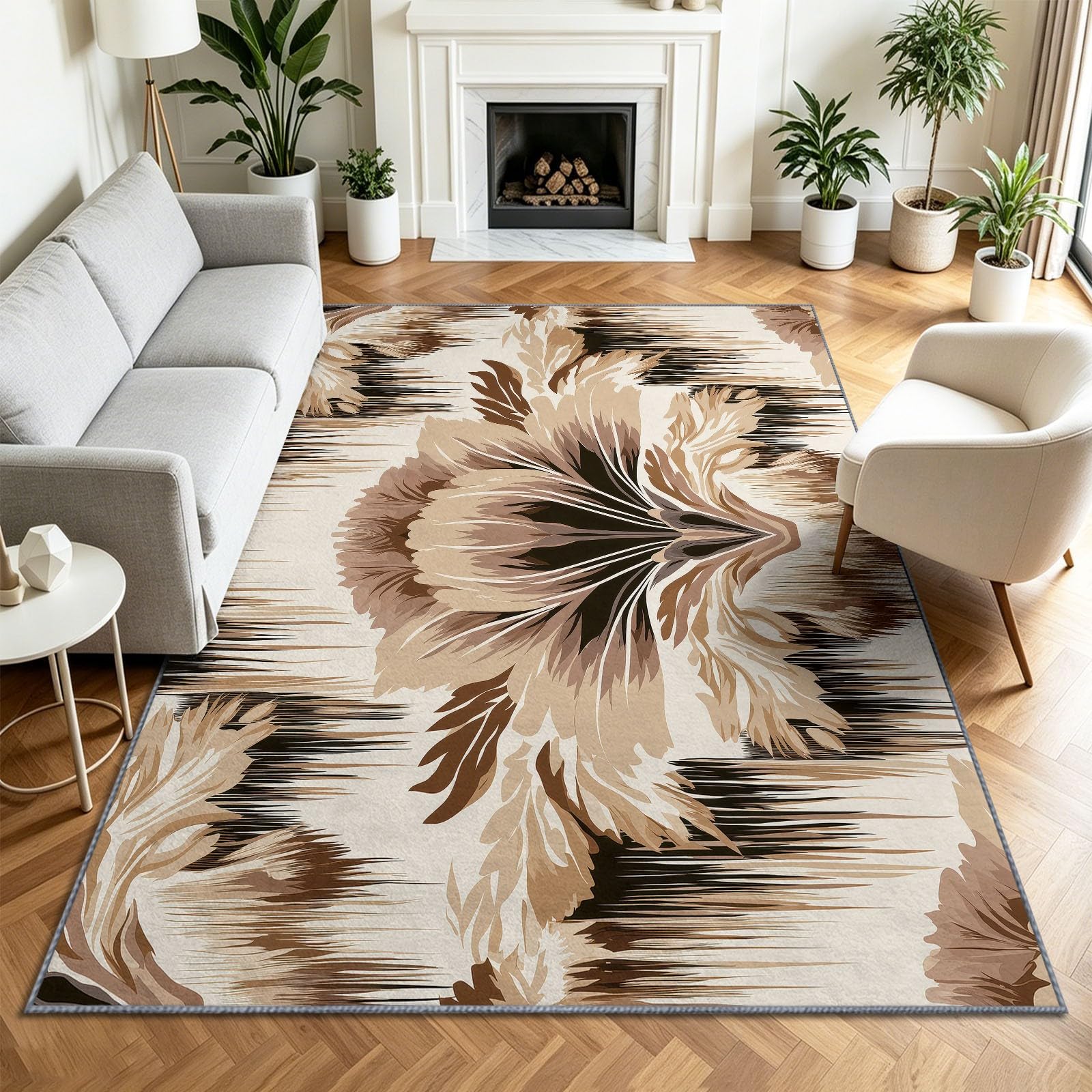Tapis de Salon Grande Fleur Stylisée 80 x 150 cm Garçons Filles Adolescents, Plantes Abstraites Tapis de Chambre 3D Imprimé Flanelle Lavable Moquette Coucher Cuisine Bureau