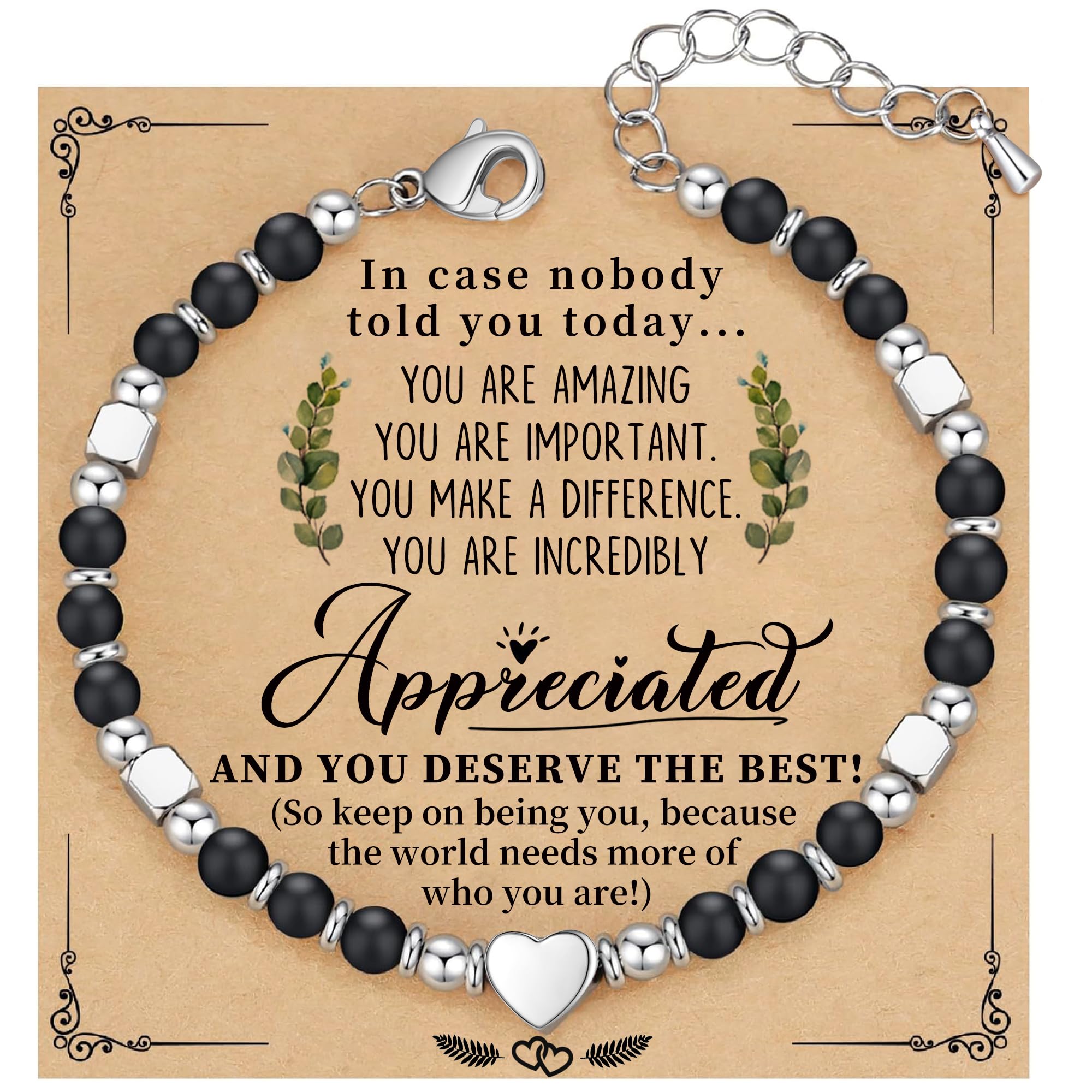 Inspirational Gifts for Women, Thank You Gifts for Women Coworker Friends Nature Stone Bead Bracelet Jewelry Birthday Gift