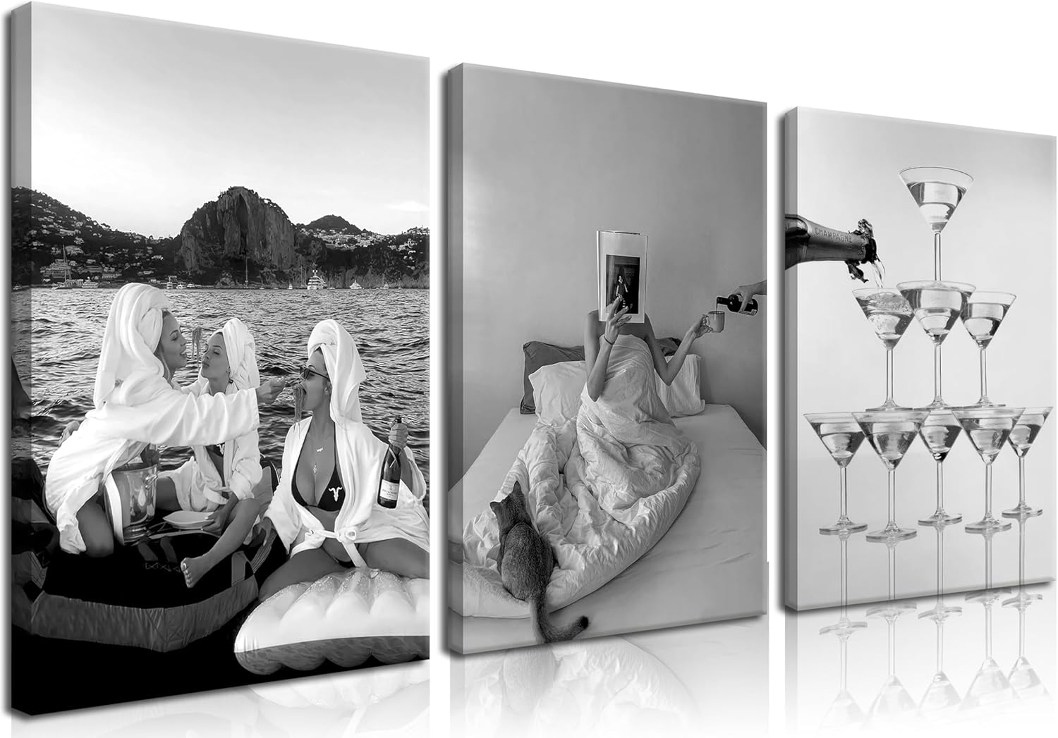 raiqtols Vintage Cocktail Wall Art Set of 3, Black and White Bar Cart Wall Decor, Funky Girly Cocktail Aesthetic Pictures for College Dorm Apartment Living Room Wall Decor 16x24 in Framde 16x24in Black cocktail