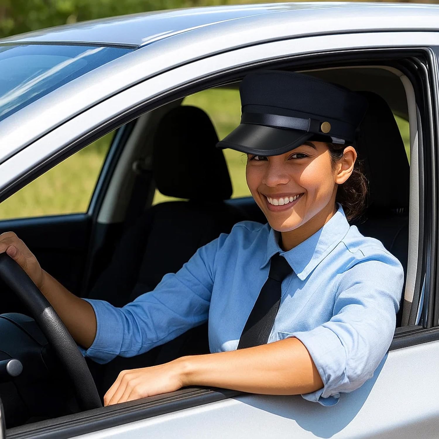 Vaulted Skulls & Co Black Chauffeur Cap | Limo Driver Hat Deluxe | Adult Chauffeur Hat | Limo Driver Costume Accessories | Limousine Drivers Uniform | Black | Standard Size - Image 3