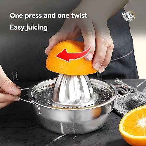 Miniatura 5 de Exprimidor de jugo de limón y lima, exprimidor de mano de acero inoxidable 304 con cuenco de 13.5 onzas, exprimidor de presión manual para frutas