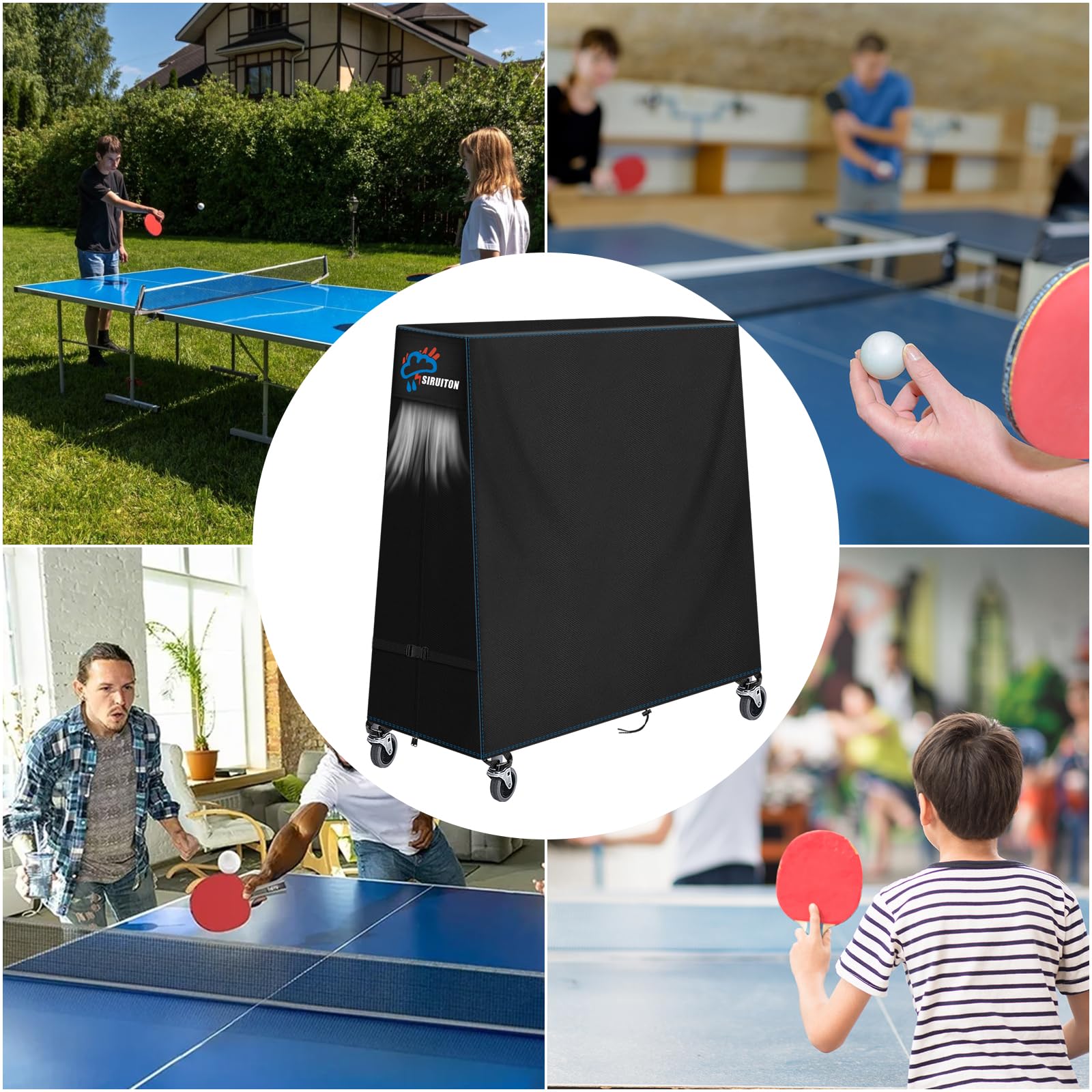 SIRUITON Housse de table de tennis de table Compatible avec les tables pliantes et fixes, résistance élevée, imperméable et respirable en 500D, protection pour table de ping-pong（173x77x158cm）