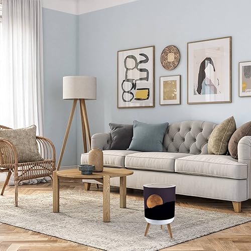 Miniatura 4 de Cubo de basura pequeño con tapa, ajuste de súper luna, patas de madera, tapa de prensa, cubo de basura redondo para cocina, baño, oficina, 7