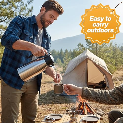 Miniatura 6 de 2 jarras térmicas de 68 onzas de acero inoxidable con aislamiento al vacío de doble pared de acero inoxidable con cepillos para mantener el café