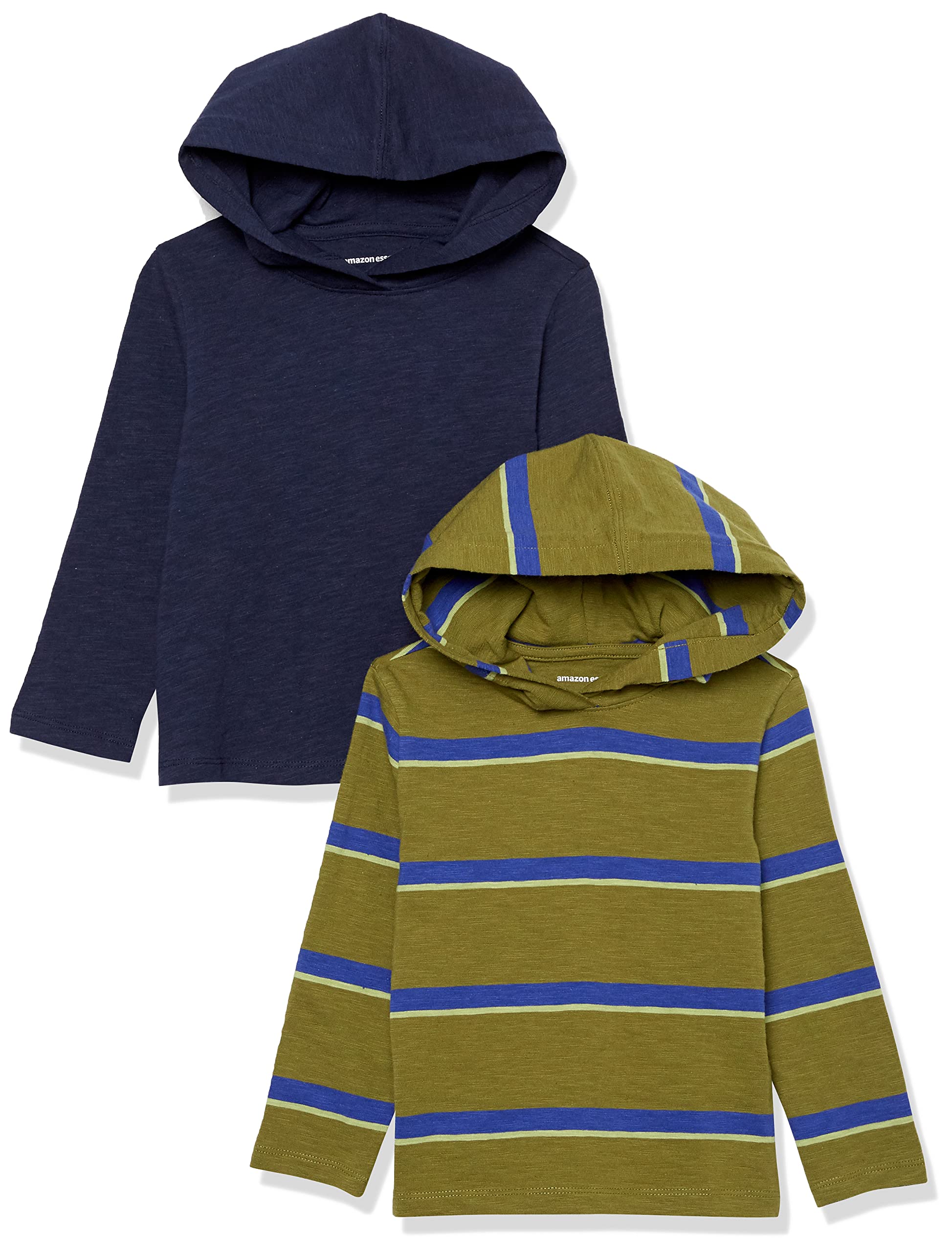 Amazon Essentials Niños Camiseta Ligera de Manga Larga con Capucha 9 años Azul Marino Oscuro/Verde Rayas