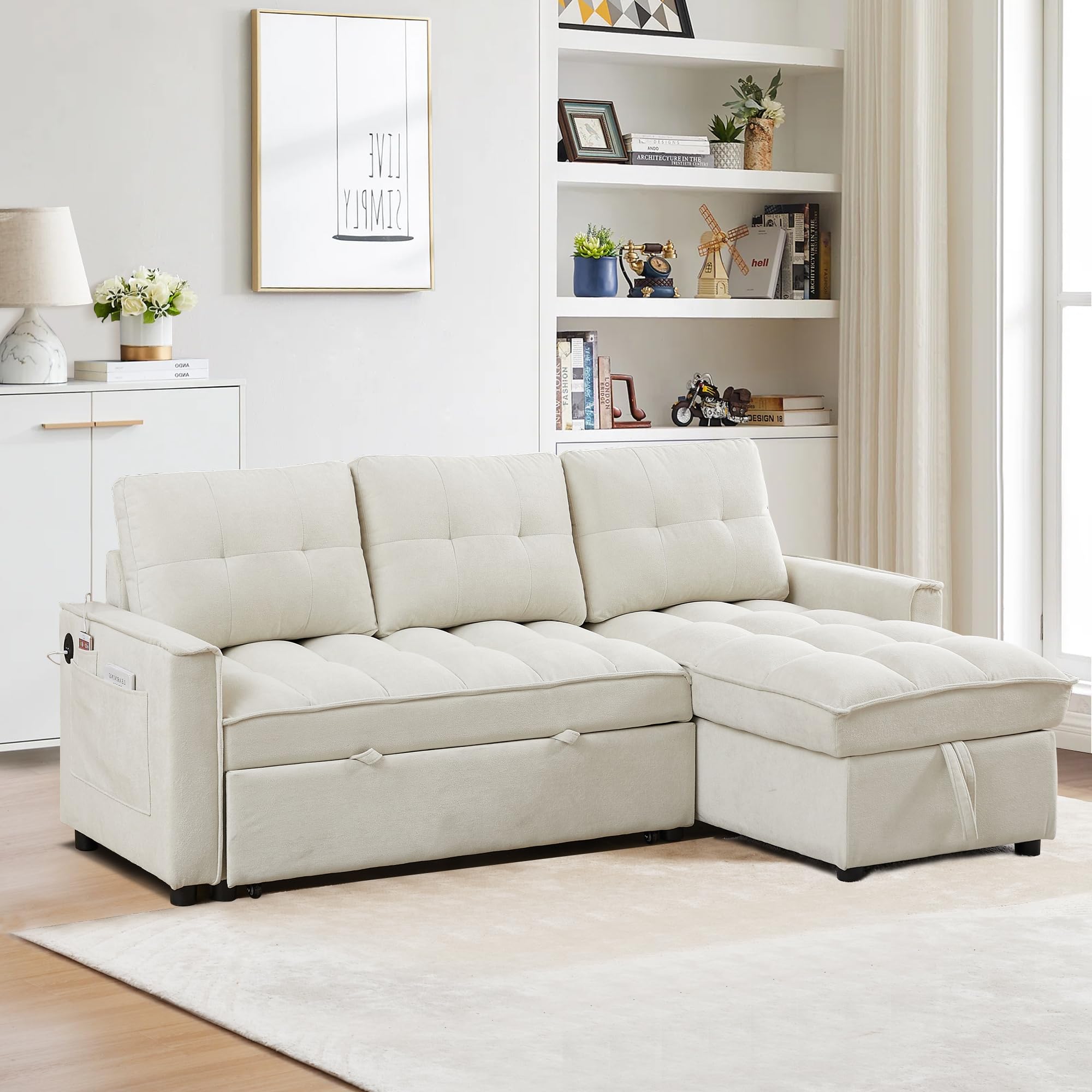 その他 hone Amazon.com: HUMEHA Reversible Sleeper Sectional Sofa, Chenille