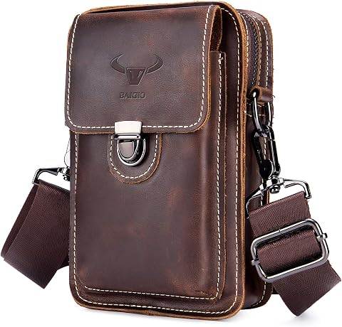 BAIGIO Funda de Piel Vintage para Hombre, riñonera pequeña, Estilo Retro