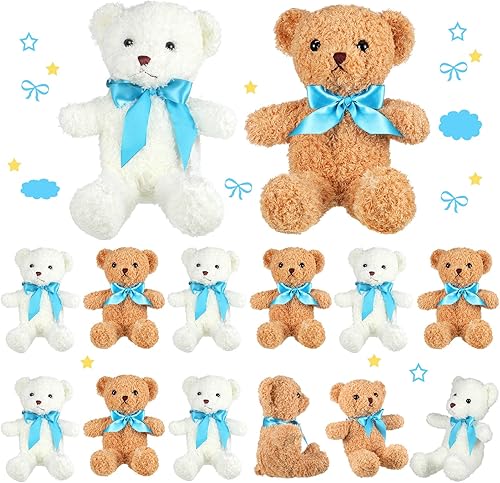 12 piezas de oso de peluche pequeño con lazo de cinta, oso de 10 pulgadas, regalo para cumpleaños, boda, fiesta, Navidad, día de San Valentín,
