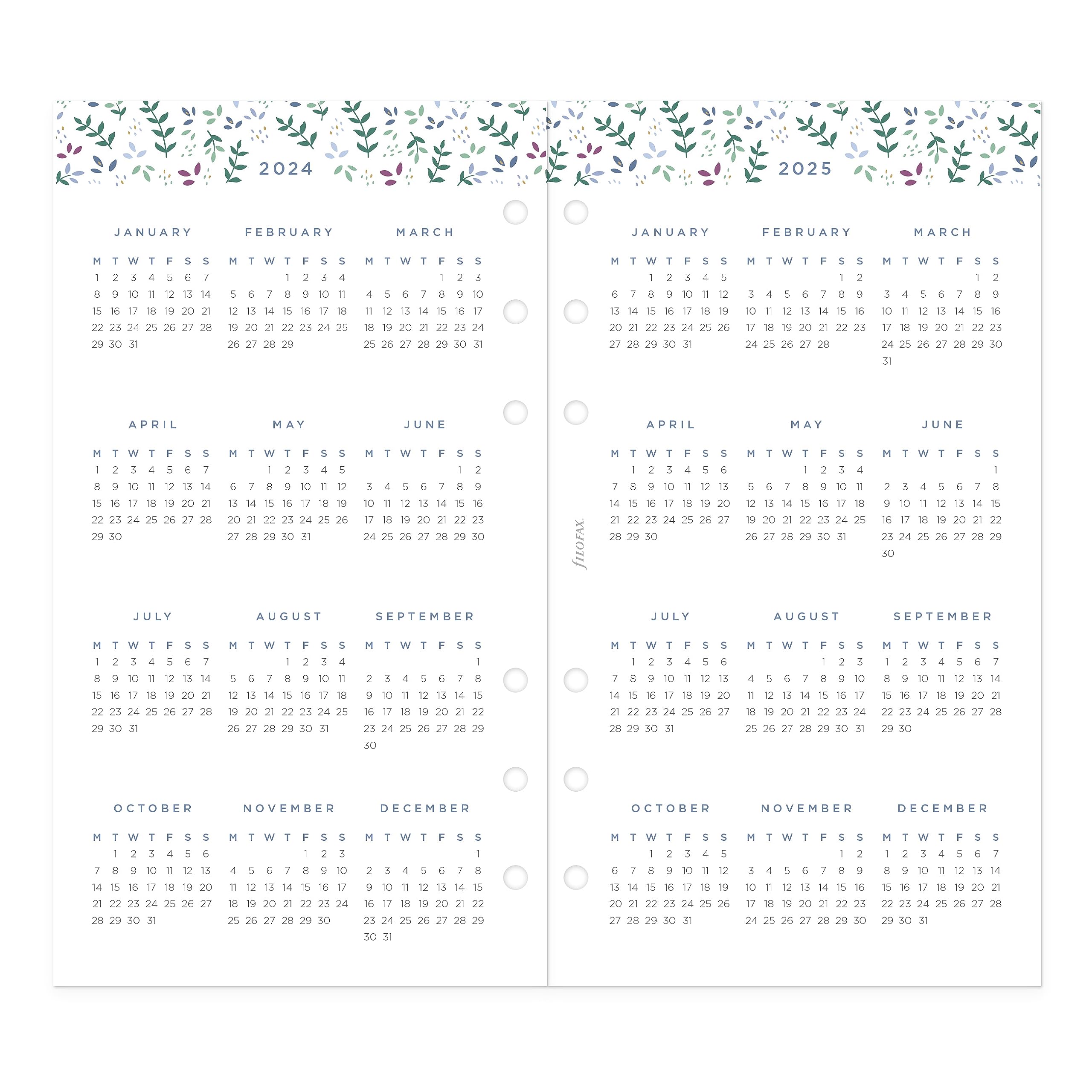 Filofax Ricarica per agenda giornaliera, formato personale/compatto, vista settimanale, confezione minimale per agenda da giardino, multilingue: cinque lingue, 2024 (C68492-24)