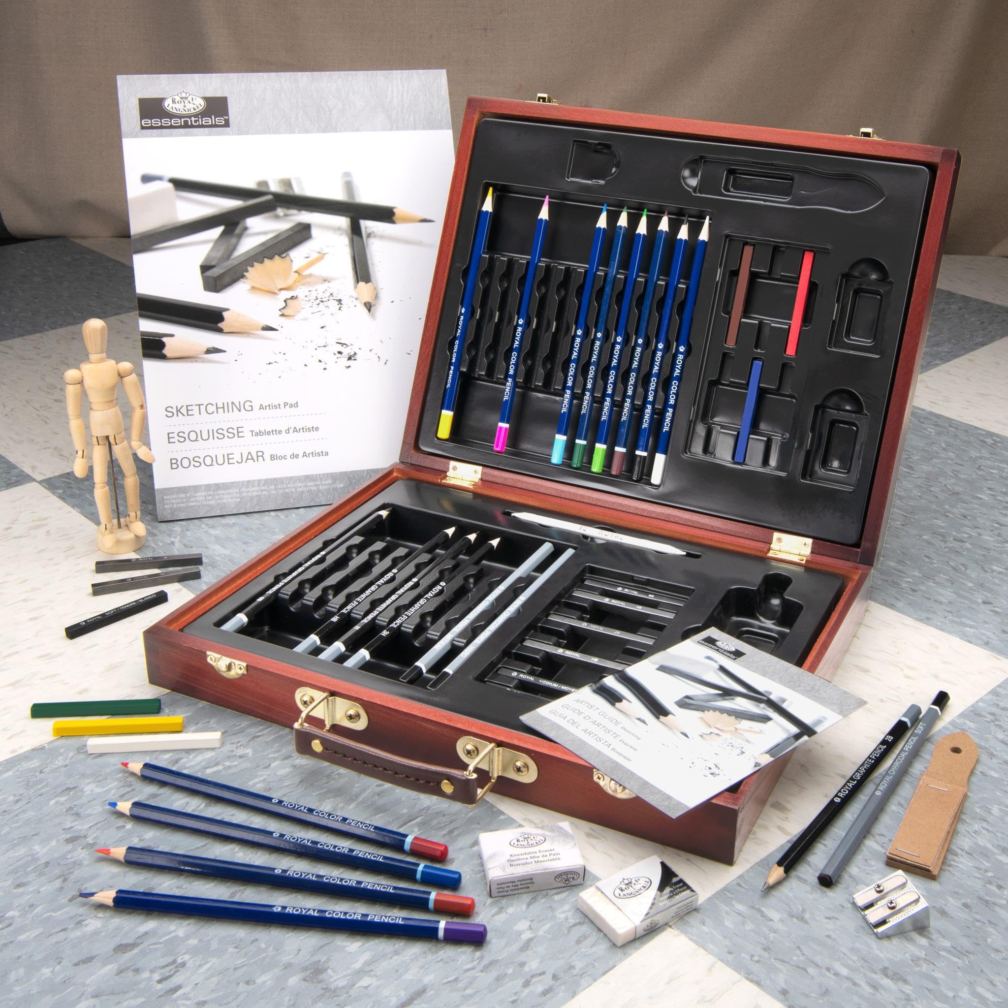Royal & Langnickel Essentials 45 Stück Sketch & Draw Künstler Holz Box Art Set
