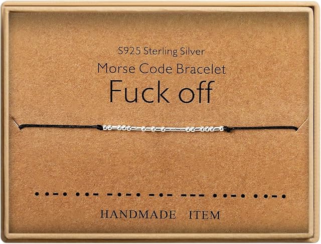 HolyFast Women's Morse Code Bracelet Sterling Silver Beads On Silk Cord Friendship Bracelet Gift for Her Fuck Off