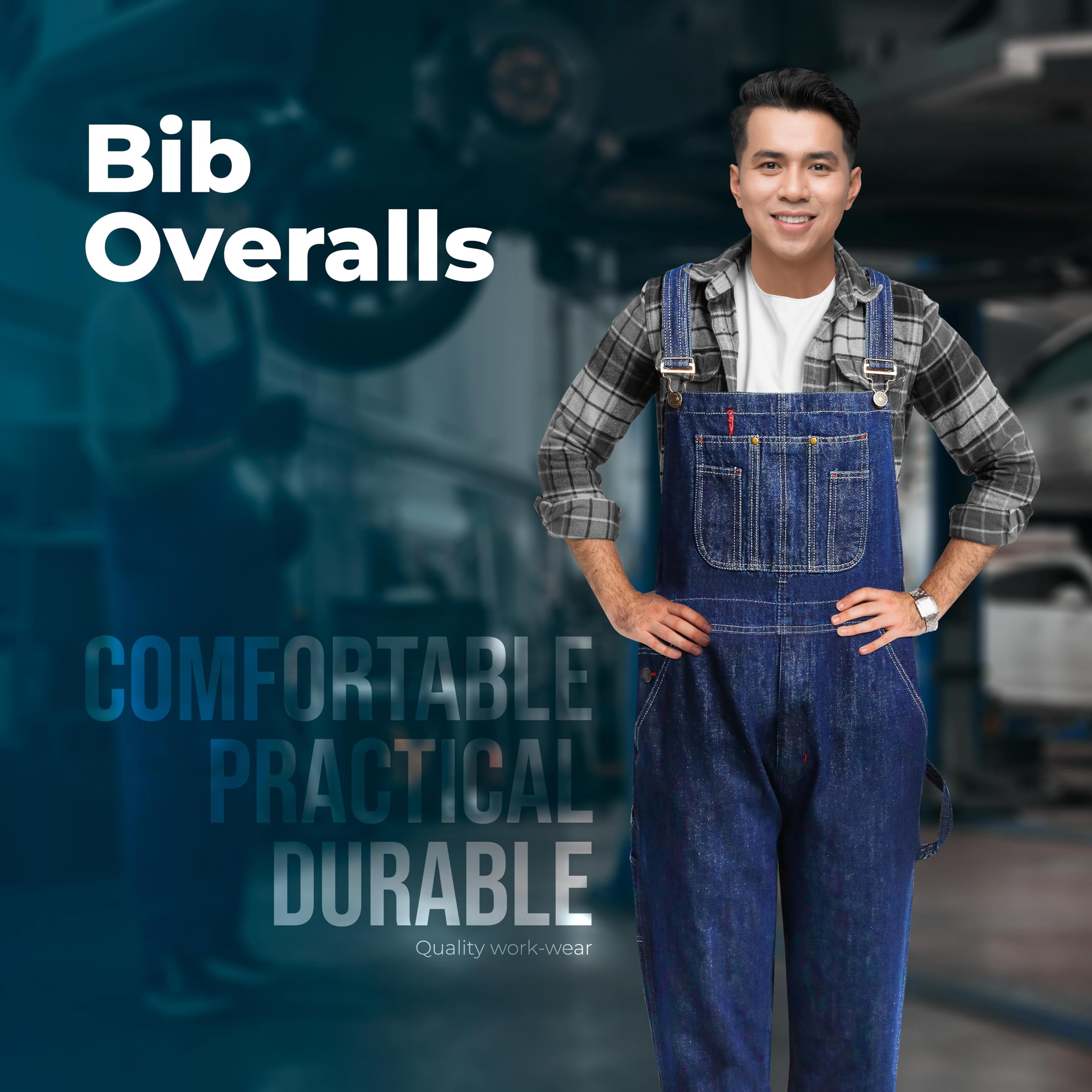 GREAT BIKERS GEAR - Salopette da uomo in denim salopette jeans Brace grande e alto chiave Pro Heavy Duty Workwear Mario Cargo