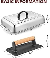 Vista 2 de HaSteeL Cúpula de fusión de 13 x 9.75 pulgadas y prensa de hamburguesas de 8 x 4 pulgadas, cubierta de vapor rectangular con prensa de tocino