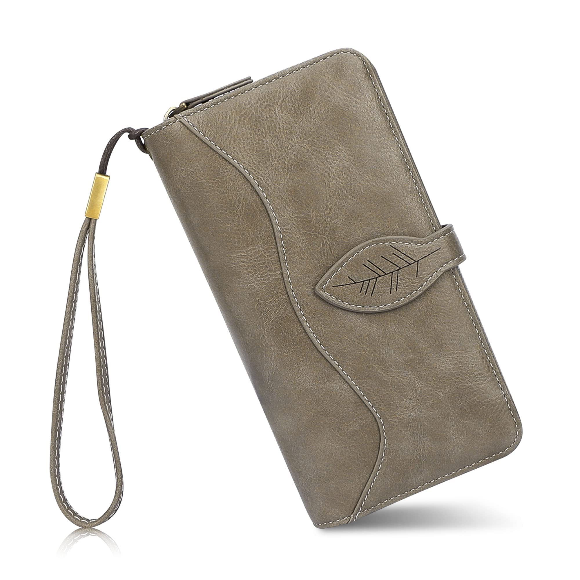 CONISY Womens Wallets Large Capacity, Multi Card Slots Clutch Long Wallet for Women with RFID Blocking (Grey)