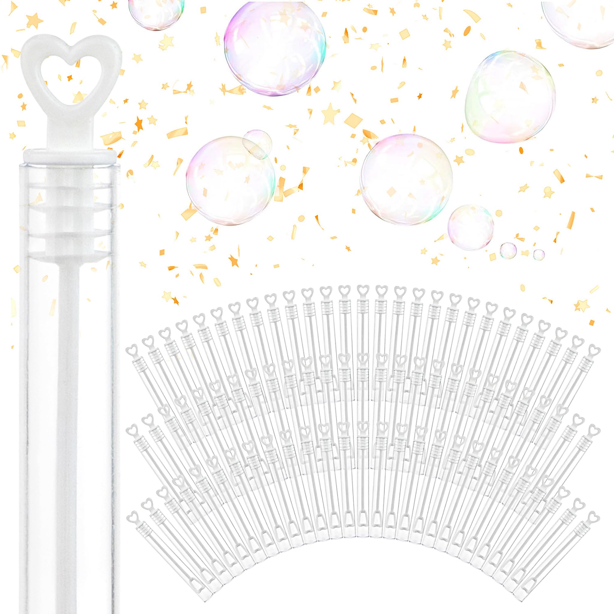 Wedding Bubbles Bulk - White Heart Top Wands (50 Count) Individual Mini Bubble Wand Favors for Weddings by Stock Your Home – 50 Pack, Plastic, White, Pack of 50, Model 4470