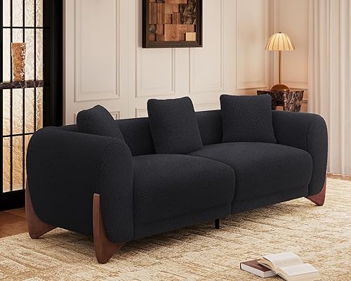 Vista 5 de Morden Fort Juego de Sofá Cloud de 2 Piezas, Juego de Sofá Moderno Sherpa Boucle con Patas de Madera, Sofás Cómodos Tapizados Minimalistas Amigables