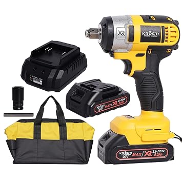 KROST 20V Cordless Impact Wrench XR Li-ion Brushless Impact Driver with 2 Batteries and Garage Tool Bag. (Impact Wrench)
