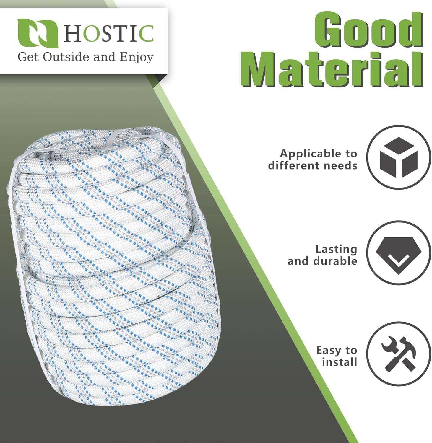 High Strength Braid Cord Nylon Pulling Rope Polyester Rope Multipurpose Bull Arborist Rigging 3/4in x 150ft White Grey Blue