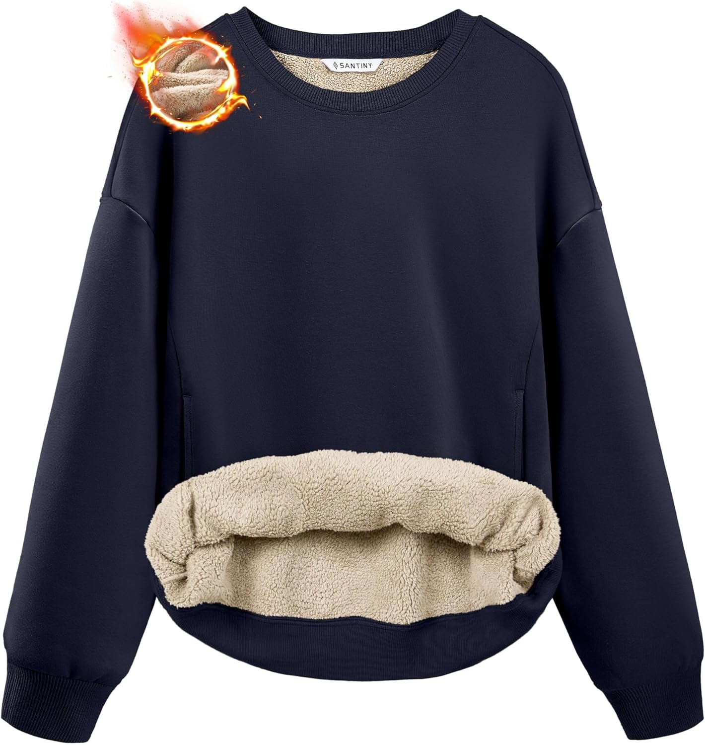SANTINY Women's Fleece Sherpa Lined Sweatshirt Warm Winter Pullover Sweaters Cozy Thick Crewneck Sweatshirts with Pockets