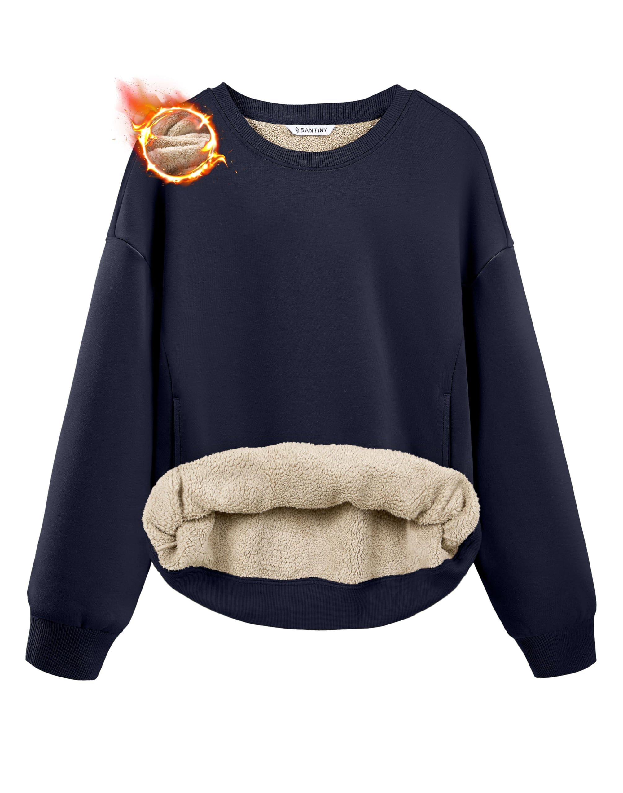 SANTINY Women's Fleece Sherpa Lined Sweatshirt with Pockets