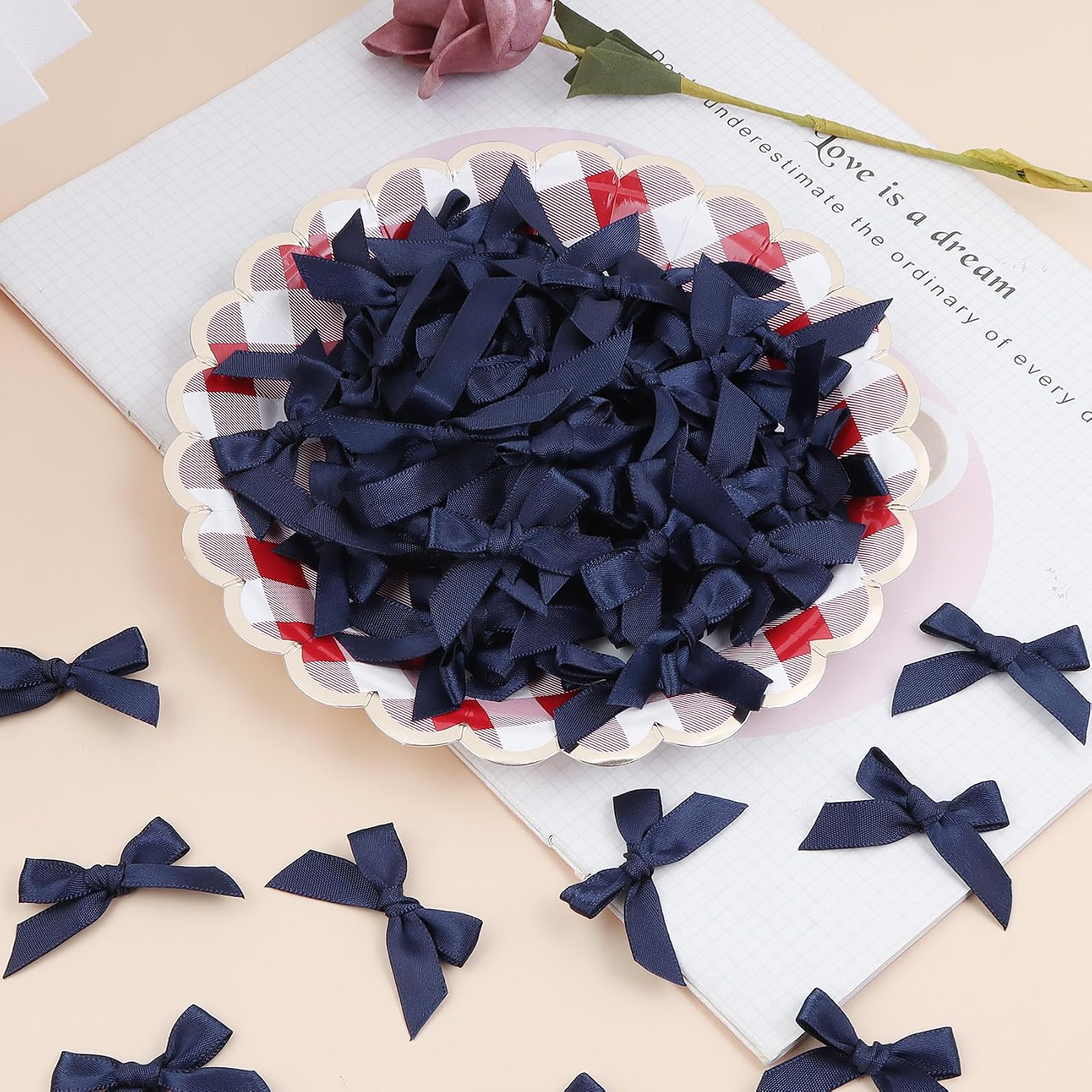 Navy Blue Mini Bows 1.57" 100PCS Small Satin Ribbon Bow for Crafts image 3